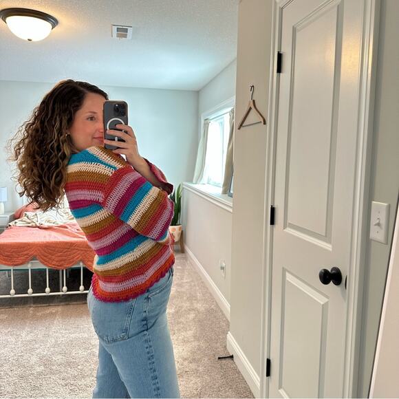 NWT Xirena Multicolored Cotton Crochet Cardigan Open Knit Sweater Small - Picture 2 of 12